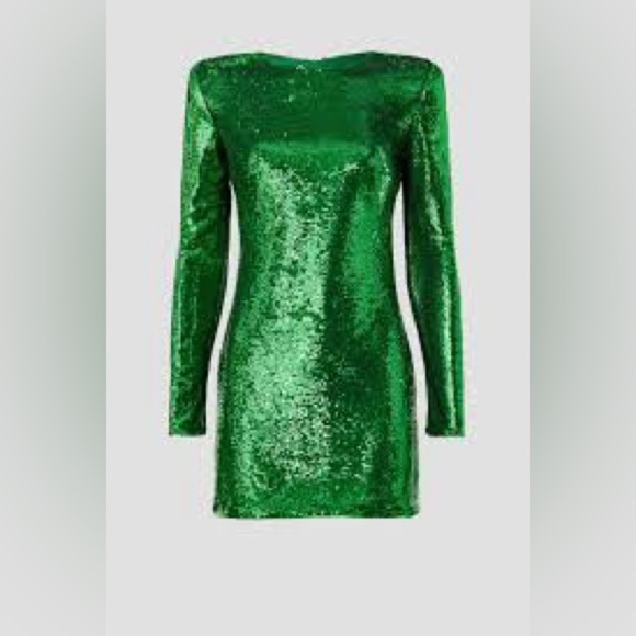 Bardot Alessia Emerald Sequin Long Sleeve Mini Dress - Picture 8 of 16